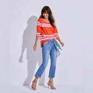 Cabi Womens S 6168 Cadet Striped Pullover Sweater Red Pink Crewneck. NWOT